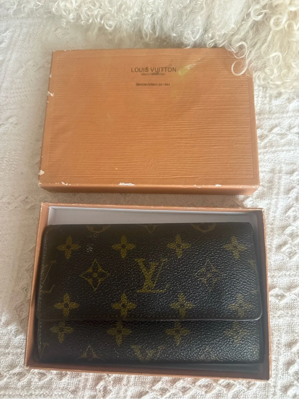 Brown / beige Monogram Flap Wallet with Gold Snap
